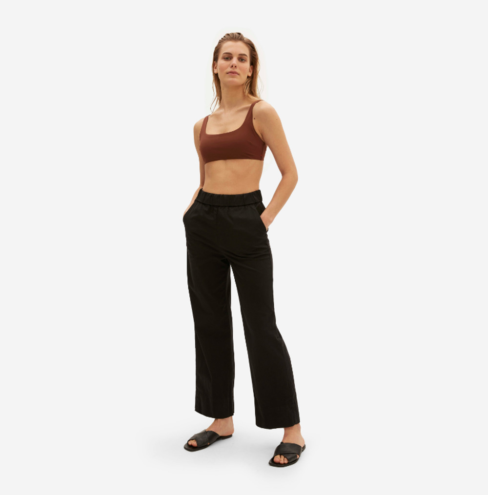 Everlane Womens The Easy Pant Size 2 Elastic Waist Straight Leg Chino Black NWT